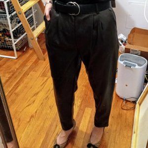 MANGO Dark Brown Tapered Leather Pants